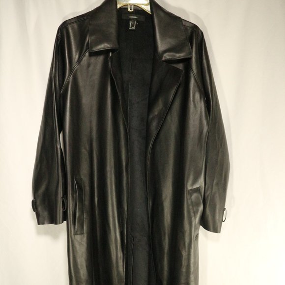 Forever 21 Jackets & Blazers - FOREVER 21 Black Vegan Leather Long Coat Sz MEDIUM Women